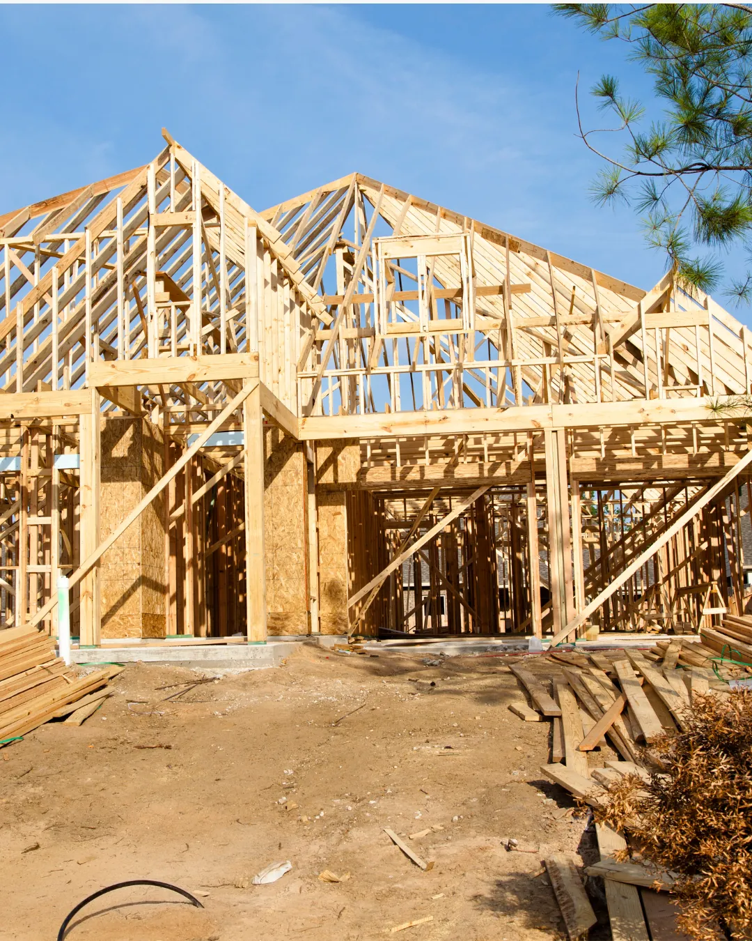 Wood framing of a new home structure